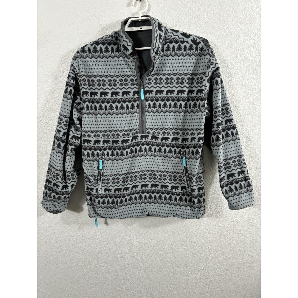 Chubbies Jacket Mens Large Gray Black Reversible Fleece Anorak Pullover Bears‎